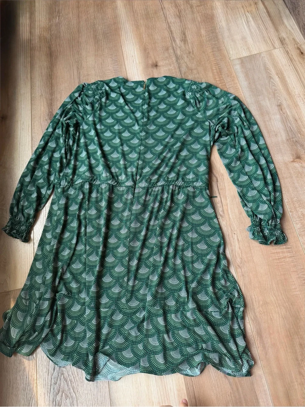 Michael Kors 1X Green Art Deco Print Long Sleeve Dress
